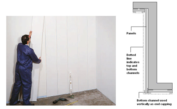 Installing Steelsorption into U Channels onto a wall to reduce excess noise in a workroom