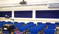 blue Wallsorption sound absorbing wall panels installed into a lecture theatre