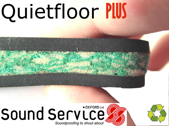 QuietFloor Plus held between fingers with product and company name