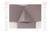 close-up of grey foam sound absorbing corner cube fitted with triangular absorbers