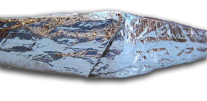 panel of foil wrapped NoiseStopper acoustic ceiling pad side view