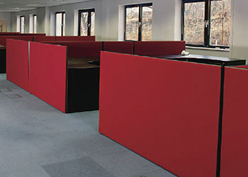 Screensoprtion fabric covered moveable wall panels to reduce echo in rooms